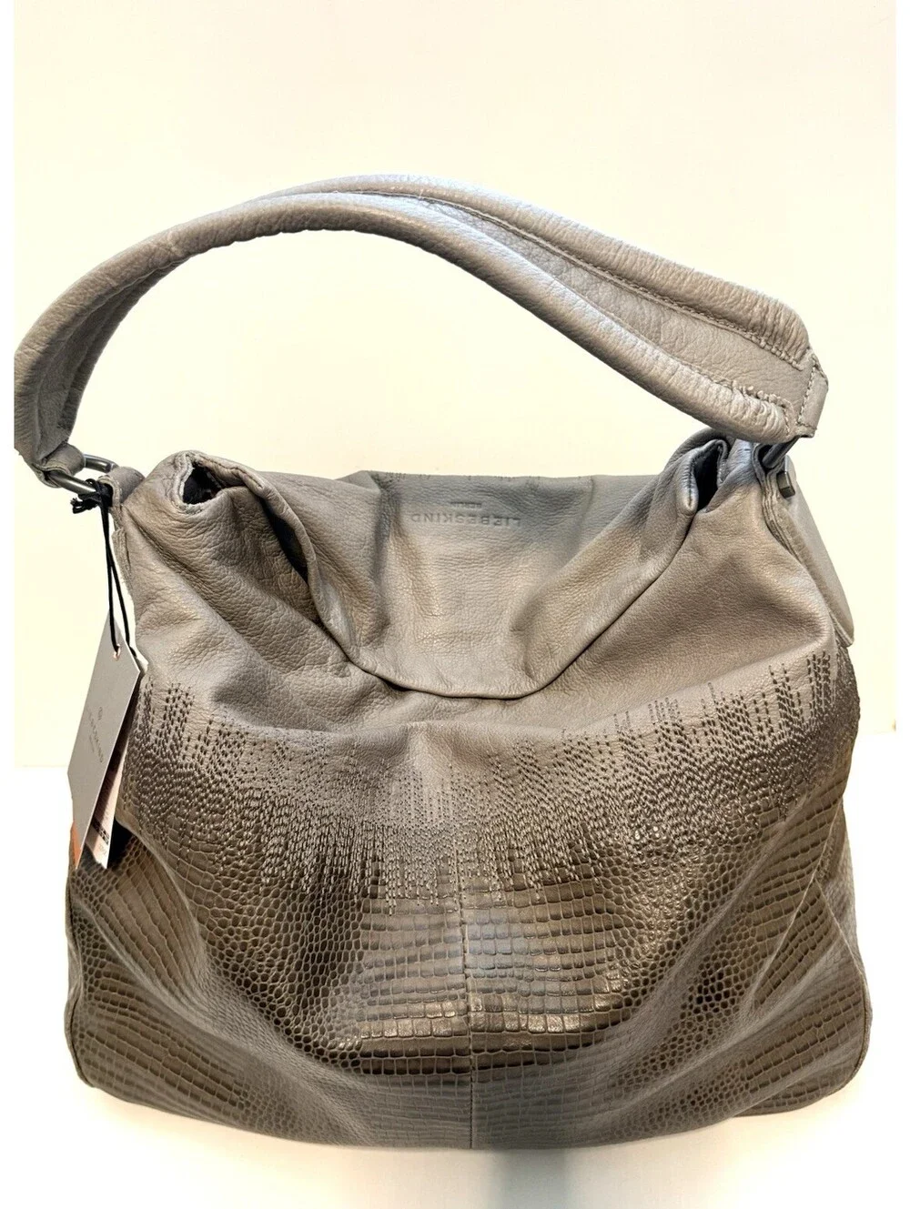 Liebeskind Berlin Leather Hobo Shoulder Bag Taupe Lizard Embossed NWT Dust Bag - Picture 1 of 9